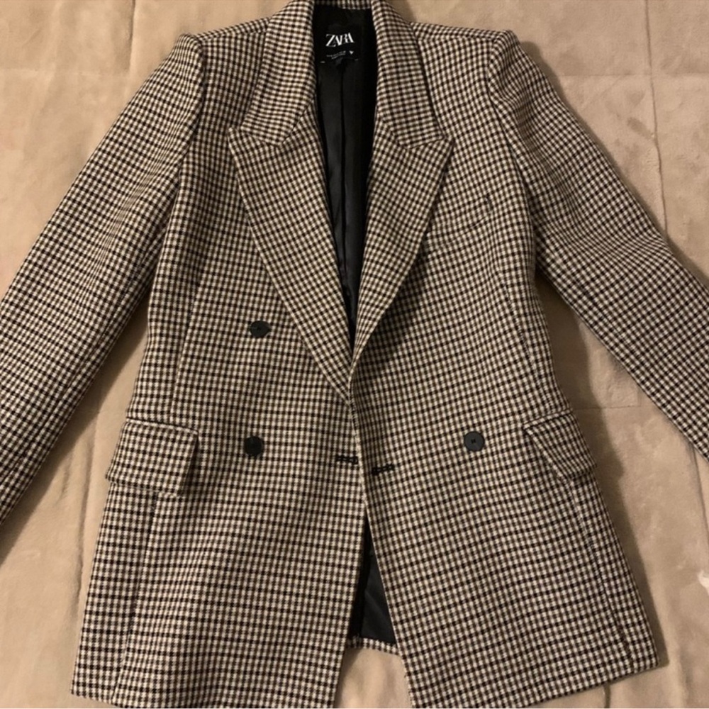 Zara Checkered Double-Breasted Blazer